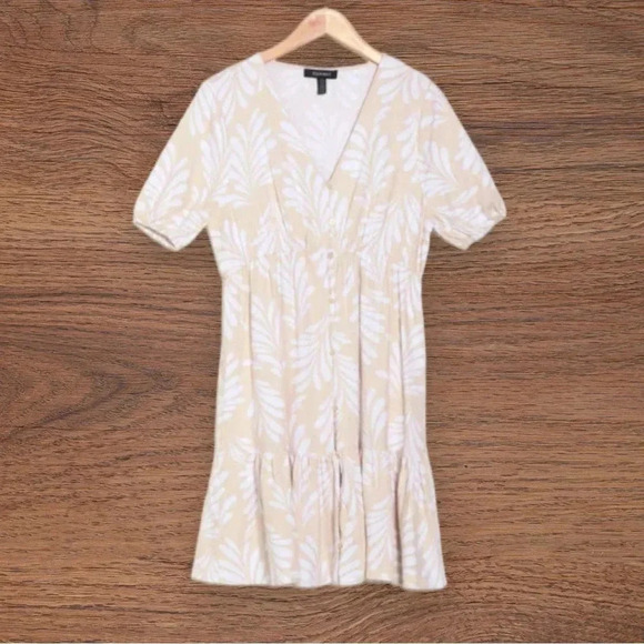 Sz XS - ELLEN TRACY Tiered Linen Blend Dress In Linen Leaf - Picture 1 of 7